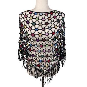 Vintage Y2K Crochet Sequin Fringe Poncho Festival Bohemian John Paul Richard O/S